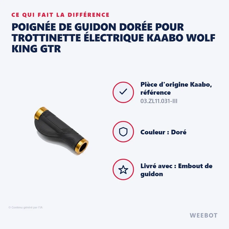 Poignée de Guidon Dorée pour Trottinette Électrique Kaabo Wolf King GTR