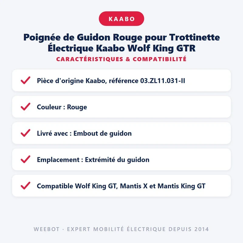 Poignée de Guidon Rouge pour Trottinette Électrique Kaabo Wolf King GTR