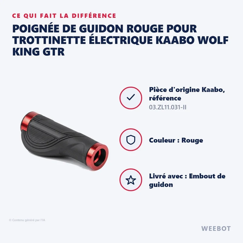 Poignée de Guidon Rouge pour Trottinette Électrique Kaabo Wolf King GTR