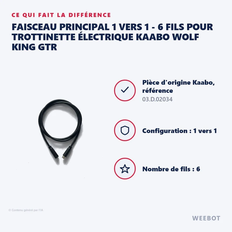 Faisceau Principal 1 vers 1 - 6 Fils pour Trottinette Électrique Kaabo Wolf King GTR