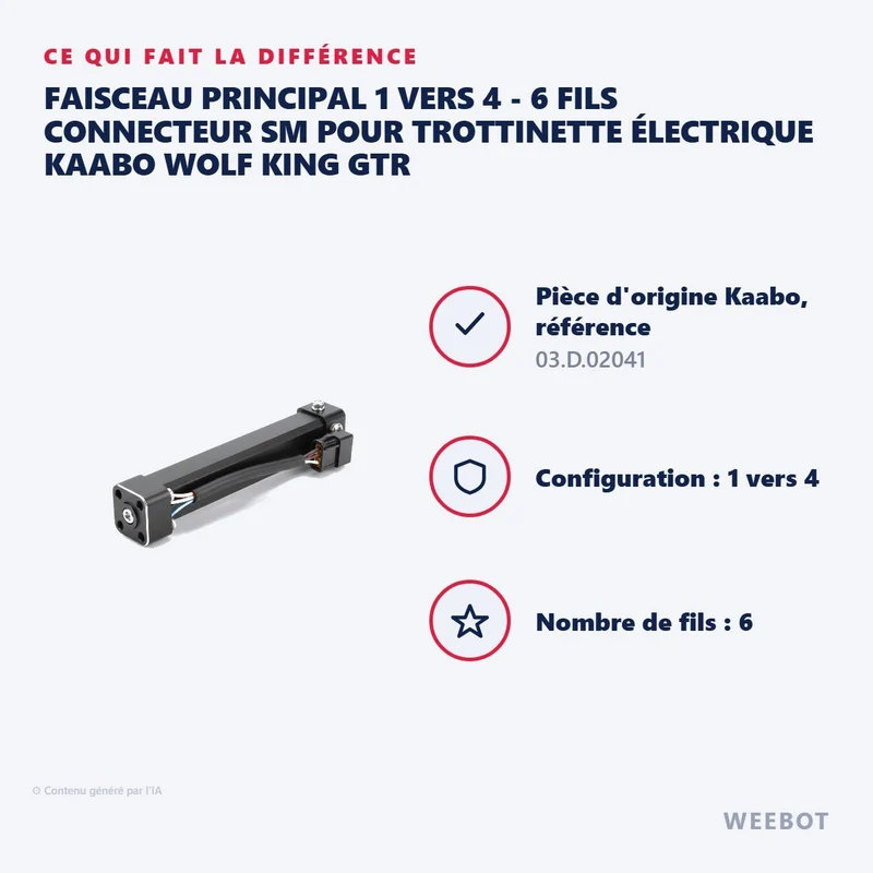 Faisceau Principal 1 vers 4 - 6 Fils Connecteur SM pour Trottinette Électrique Kaabo Wolf King GTR