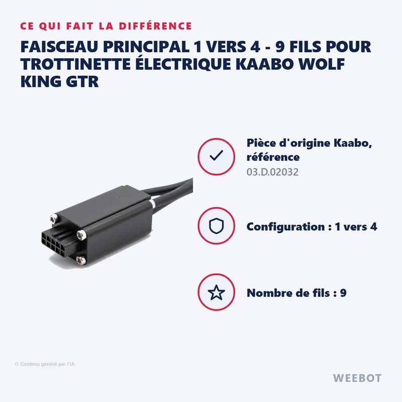 Faisceau Principal 1 vers 4 - 9 Fils pour Trottinette Électrique Kaabo Wolf King GTR