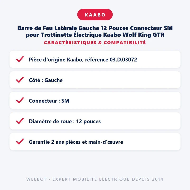 Barre de Feu Latérale Gauche 12 Pouces Connecteur SM pour Trottinette Électrique Kaabo Wolf King GTR