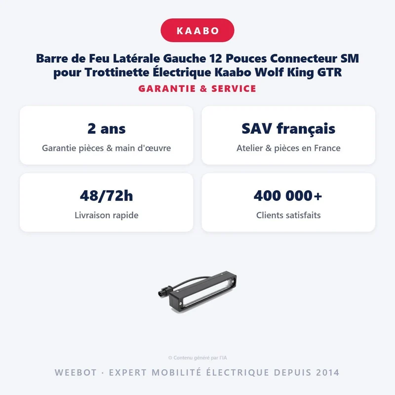 Barre de Feu Latérale Gauche 12 Pouces Connecteur SM pour Trottinette Électrique Kaabo Wolf King GTR