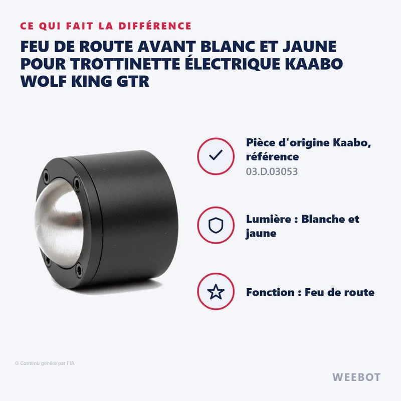 Feu de Route Avant Blanc et Jaune pour Trottinette Électrique Kaabo Wolf King GTR