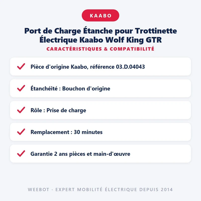 Port de Charge Étanche pour Trottinette Électrique Kaabo Wolf King GTR