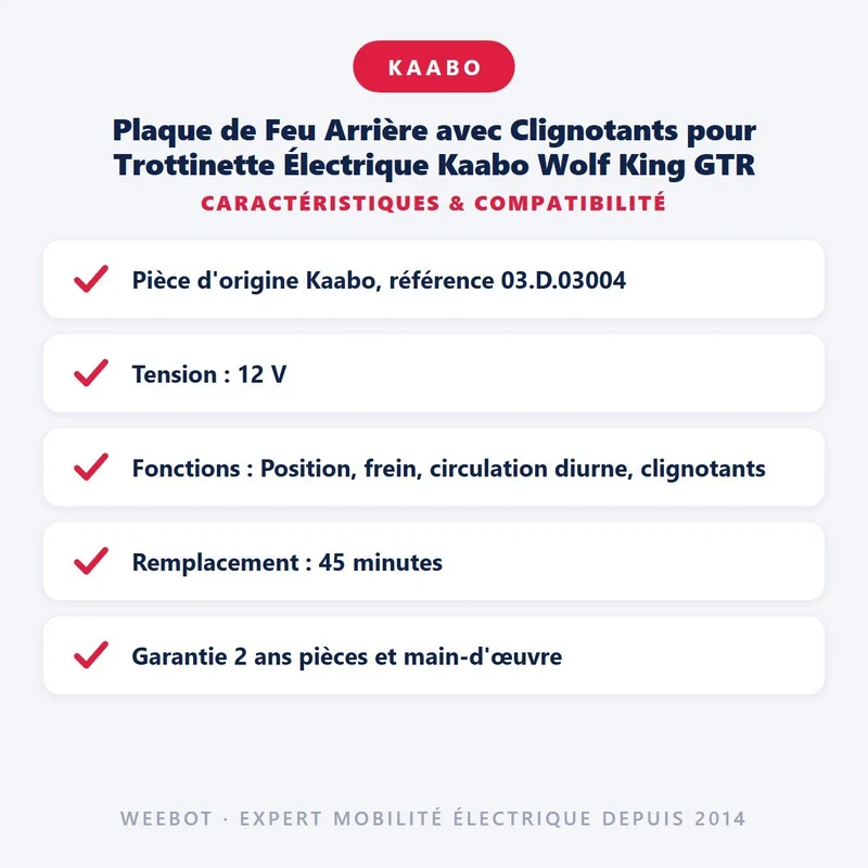 Plaque de Feu Arrière avec Clignotants pour Trottinette Électrique Kaabo Wolf King GTR