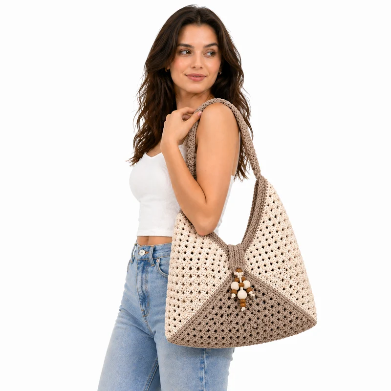 Sac à Main Femme en Crochet – Style Bohème Naturel