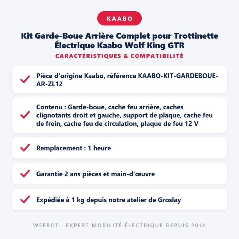 Kit Garde-Boue Arrière Complet pour Trottinette Électrique Kaabo Wolf King GTR