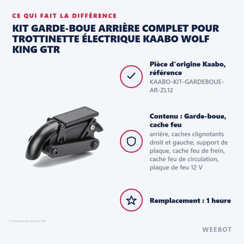 Kit Garde-Boue Arrière Complet pour Trottinette Électrique Kaabo Wolf King GTR