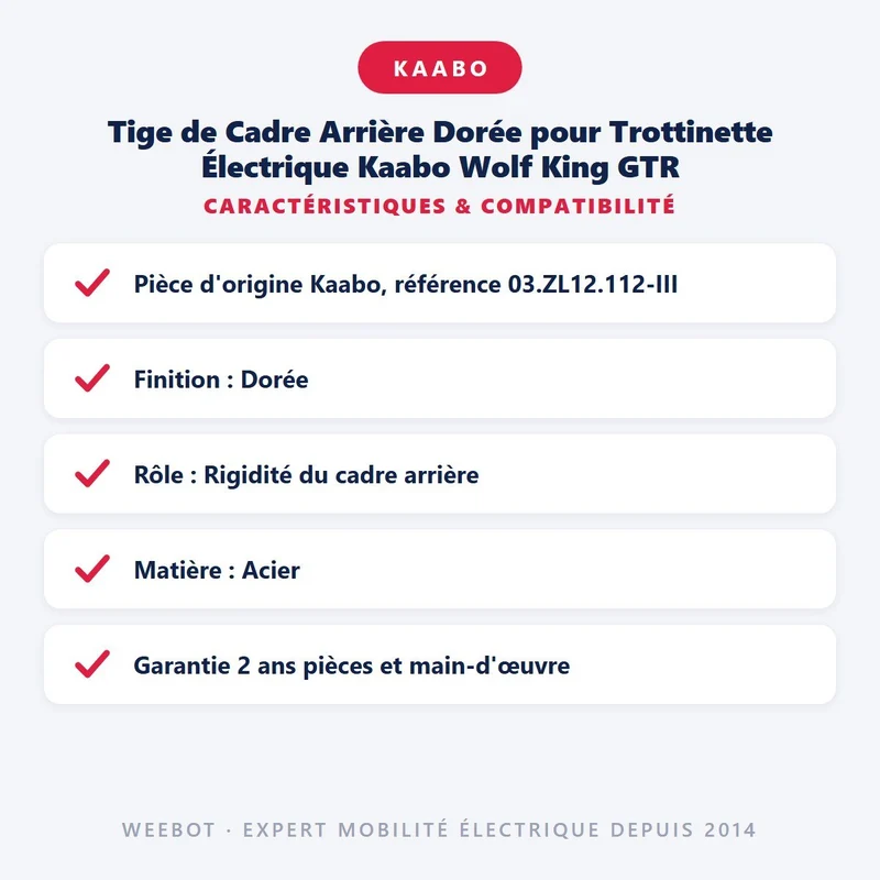 Tige de Cadre Arrière Dorée pour Trottinette Électrique Kaabo Wolf King GTR