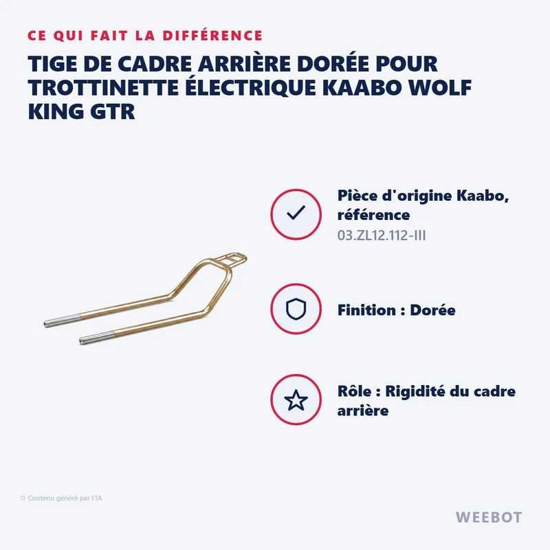 Tige de Cadre Arrière Dorée pour Trottinette Électrique Kaabo Wolf King GTR