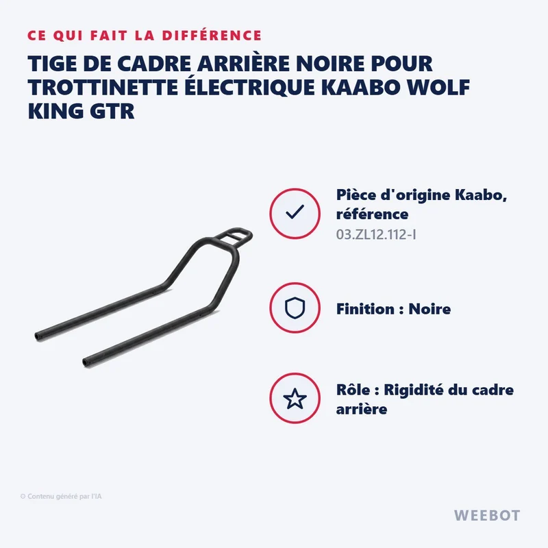 Tige de Cadre Arrière Noire pour Trottinette Électrique Kaabo Wolf King GTR