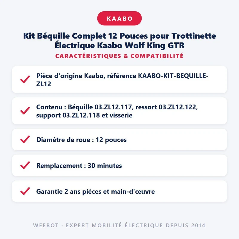 Kit Béquille Complet 12 Pouces pour Trottinette Électrique Kaabo Wolf King GTR