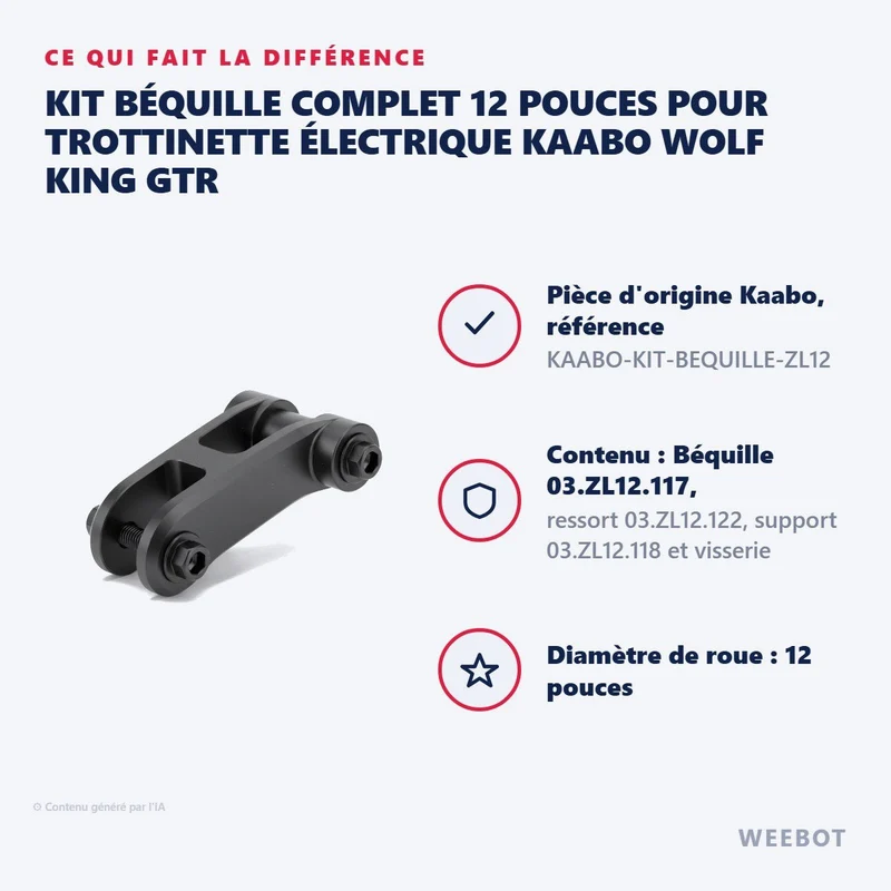 Kit Béquille Complet 12 Pouces pour Trottinette Électrique Kaabo Wolf King GTR