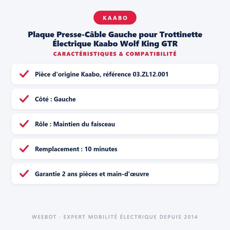 Plaque Presse-Câble Gauche pour Trottinette Électrique Kaabo Wolf King GTR