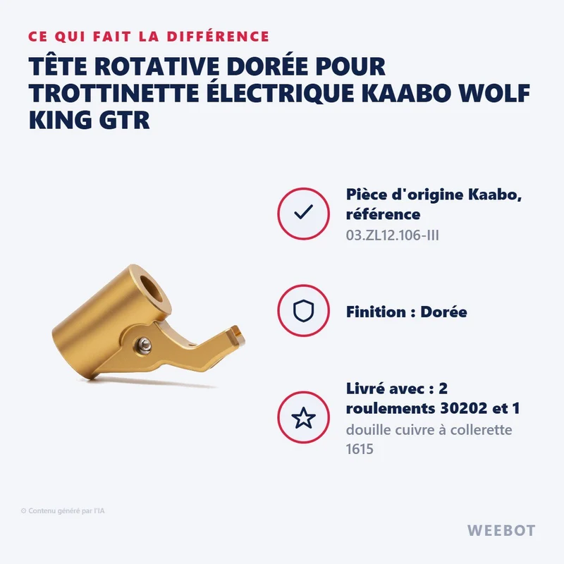 Tête Rotative Dorée pour Trottinette Électrique Kaabo Wolf King GTR