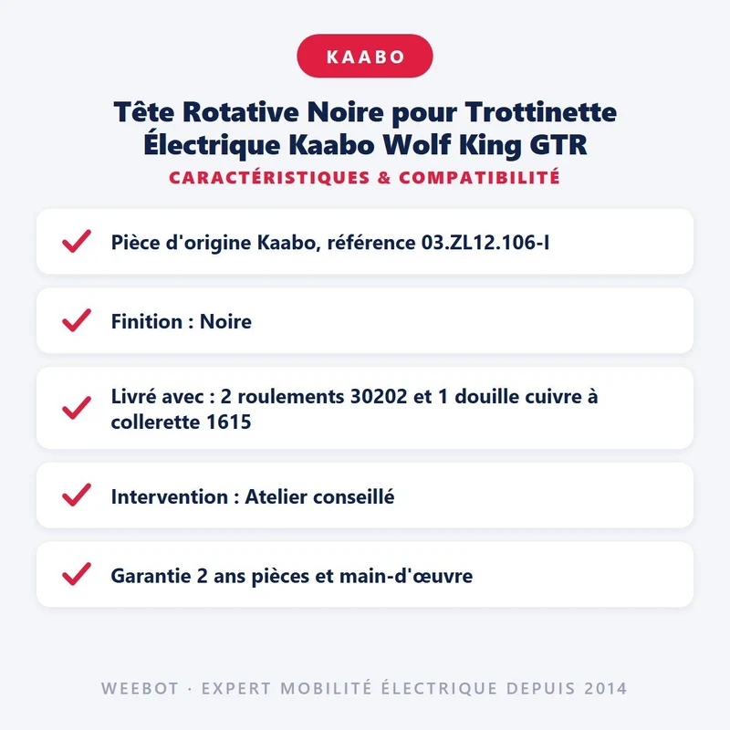Tête Rotative Noire pour Trottinette Électrique Kaabo Wolf King GTR
