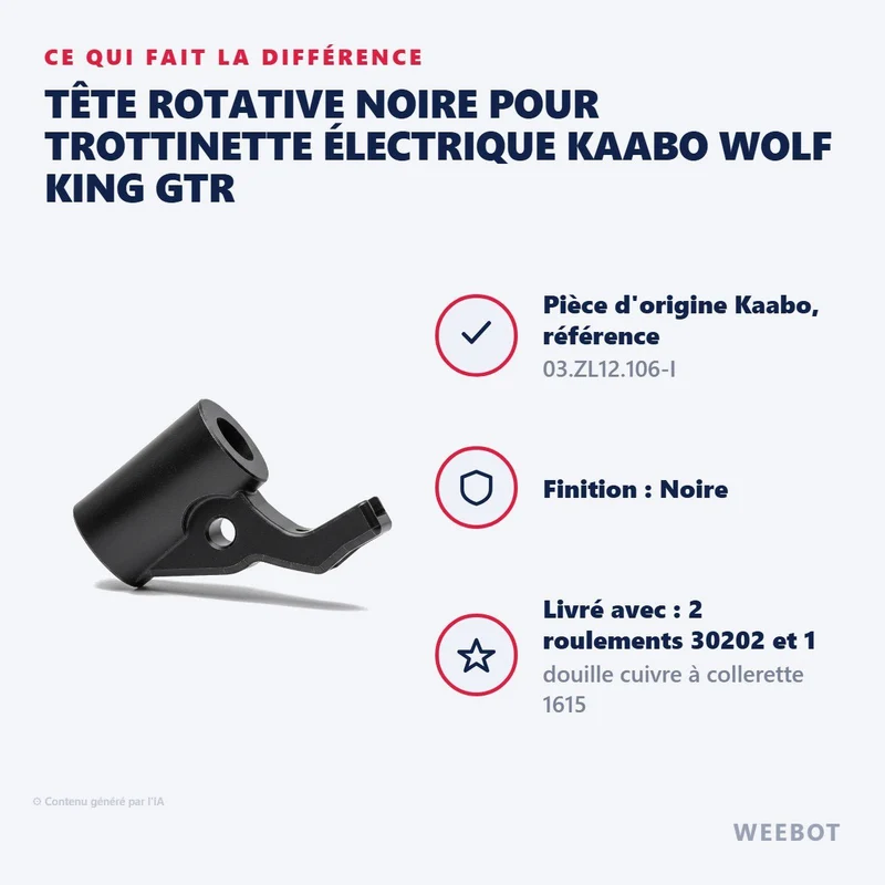Tête Rotative Noire pour Trottinette Électrique Kaabo Wolf King GTR