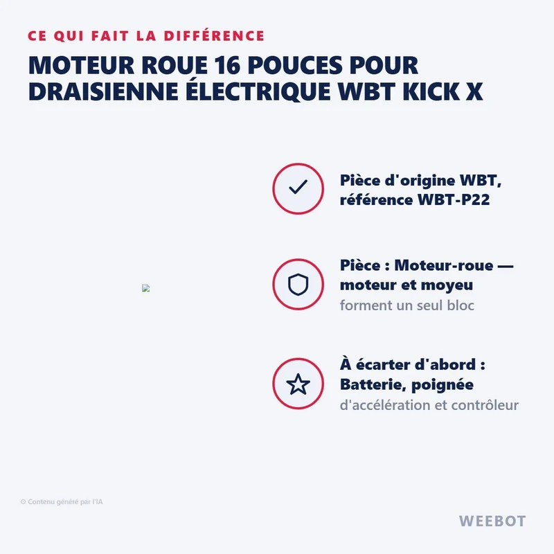 Moteur Roue 16 Pouces pour Draisienne Électrique WBT Kick X