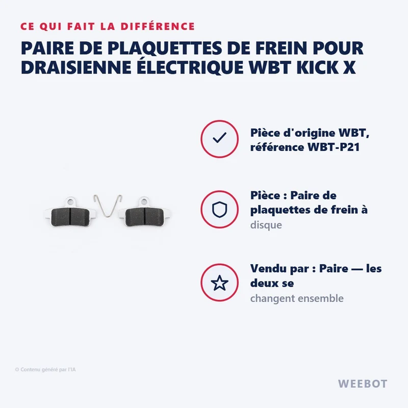 Paire de Plaquettes de Frein pour Draisienne Électrique WBT Kick X