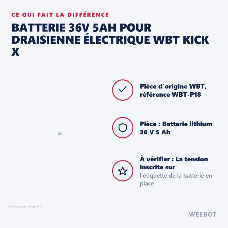 Batterie 36V 5Ah pour Draisienne Électrique WBT Kick X