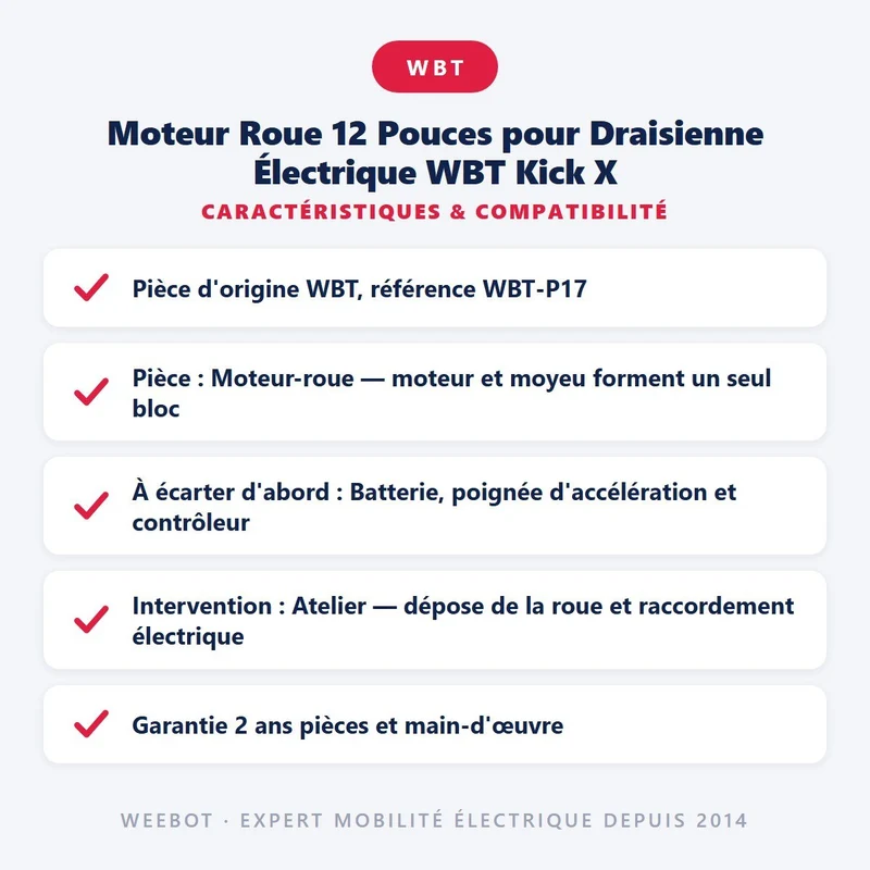 Moteur Roue 12 Pouces pour Draisienne Électrique WBT Kick X