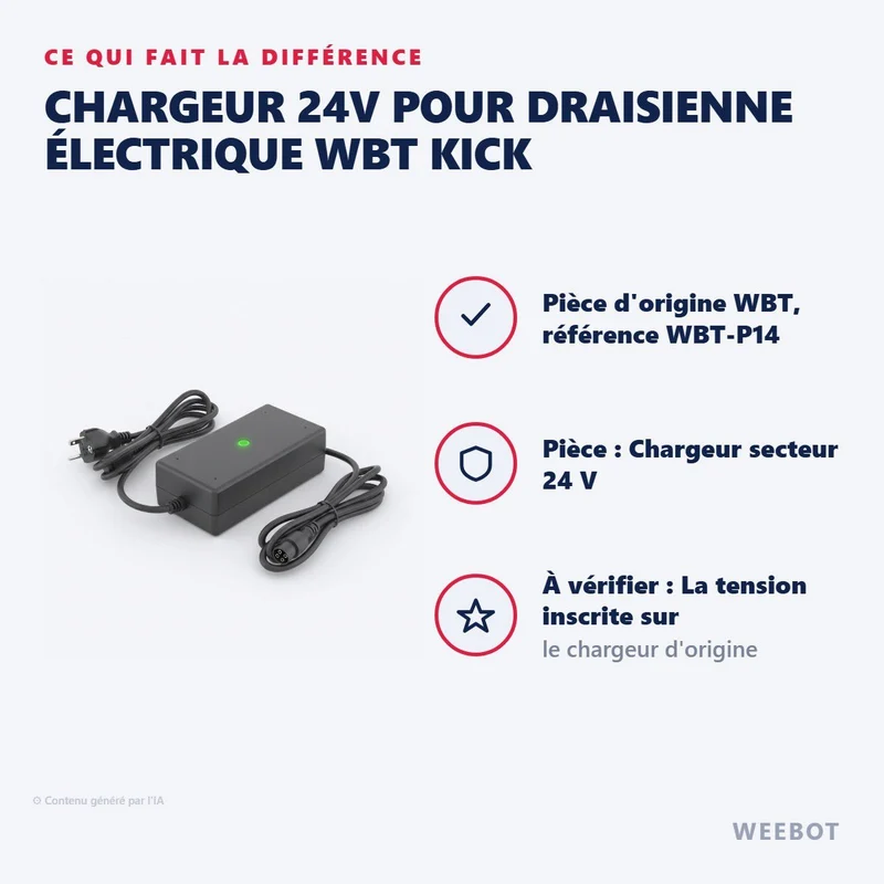 Chargeur 24V pour Draisienne Électrique WBT Kick