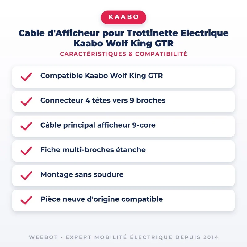 Cable d'Afficheur pour Trottinette Electrique Kaabo Wolf King GTR
