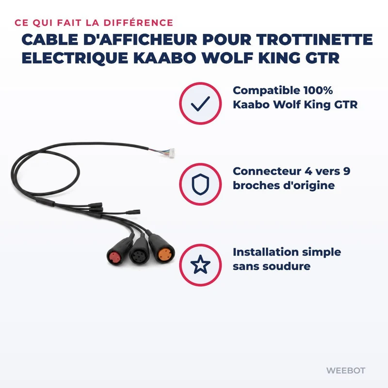 Cable d'Afficheur pour Trottinette Electrique Kaabo Wolf King GTR