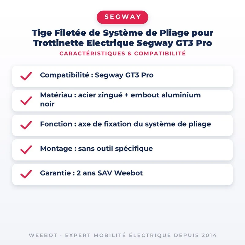 Tige Filetée de Système de Pliage pour Trottinette Electrique Segway GT3 Pro