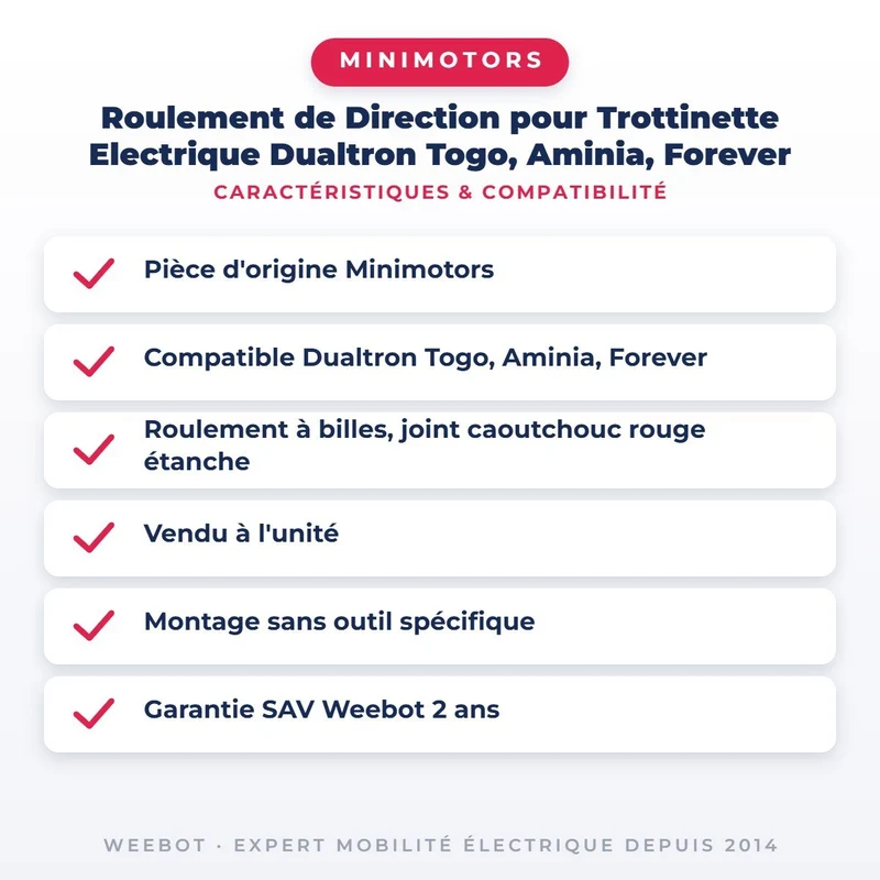 Roulement de Direction pour Trottinette Electrique Dualtron Togo, Aminia, Forever
