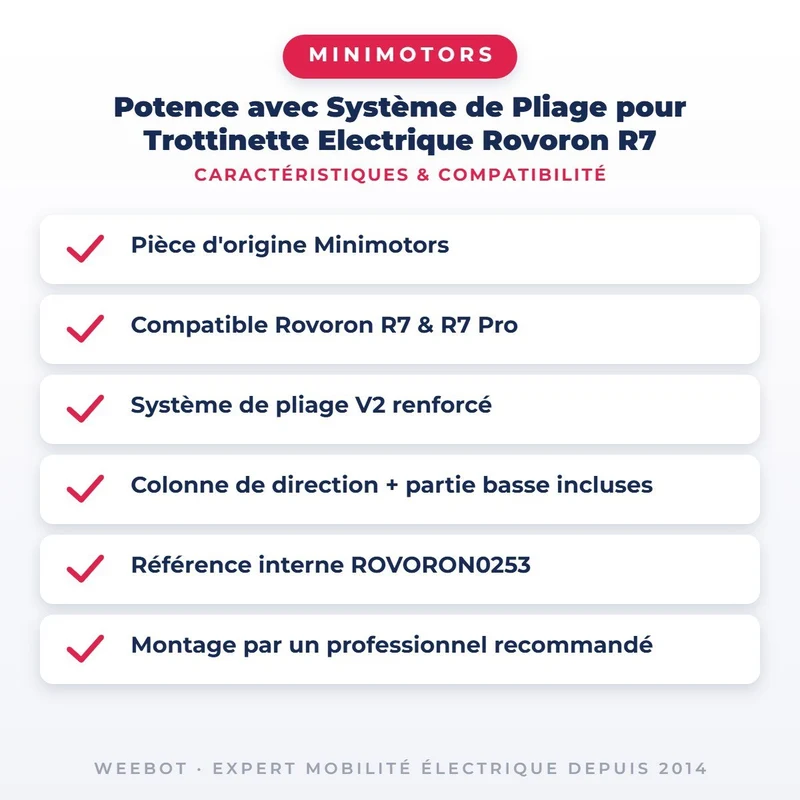Potence avec Système de Pliage pour Trottinette Electrique Rovoron R7