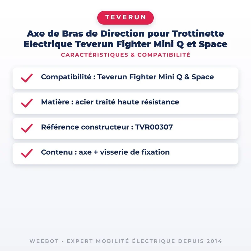 Axe de Bras de Direction pour Trottinette Electrique Teverun Fighter Mini Q et Space