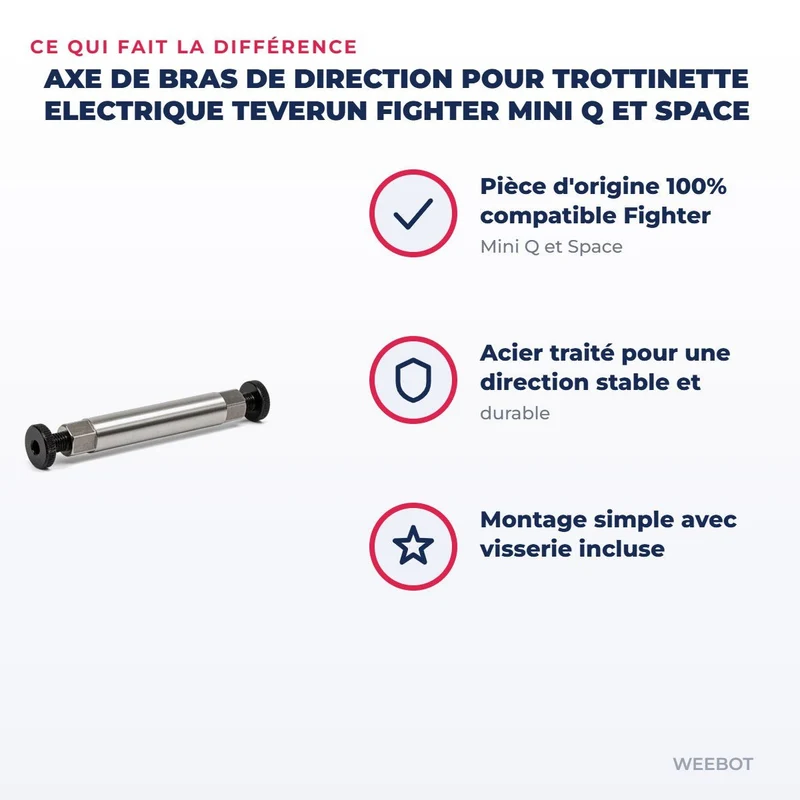 Axe de Bras de Direction pour Trottinette Electrique Teverun Fighter Mini Q et Space