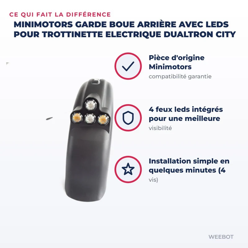 Garde Boue arrière avec leds pour Trottinette Electrique Dualtron City