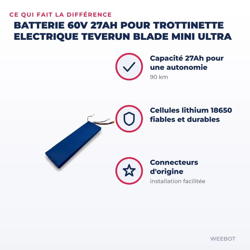 Batterie 60V 27AH pour Trottinette Electrique Teverun Blade Mini Ultra