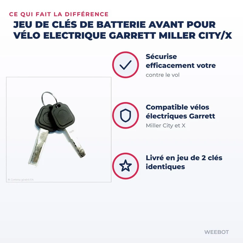 Jeu de Clés de Batterie avant pour Vélo Electrique Garrett Miller City/X