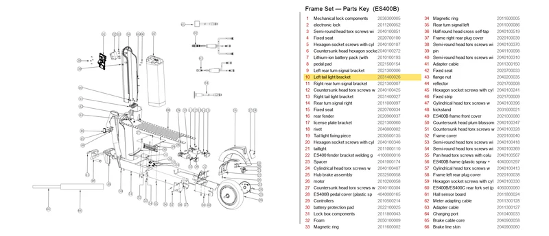 OKAI ES400 Left Tail Light Bracket