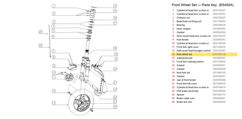 OKAI ES400 Front Wheel Set with Tire