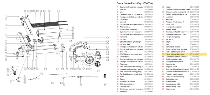 OKAI ES400 Frame Left Rear Plug Cover