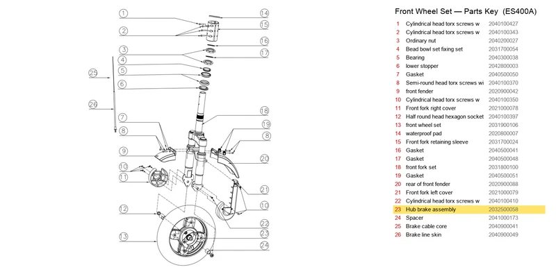 OKAI ES400 Hub Brake Assembly