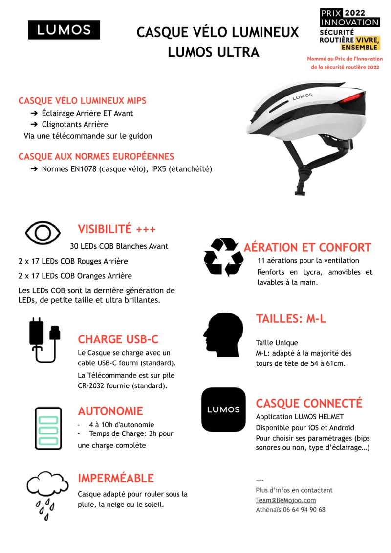 Casque clignotant Lumineux Lumos Ultra E-Bike MIPS M-L Noir (54-61cm) Avec Visière pour Trottinette Électrique