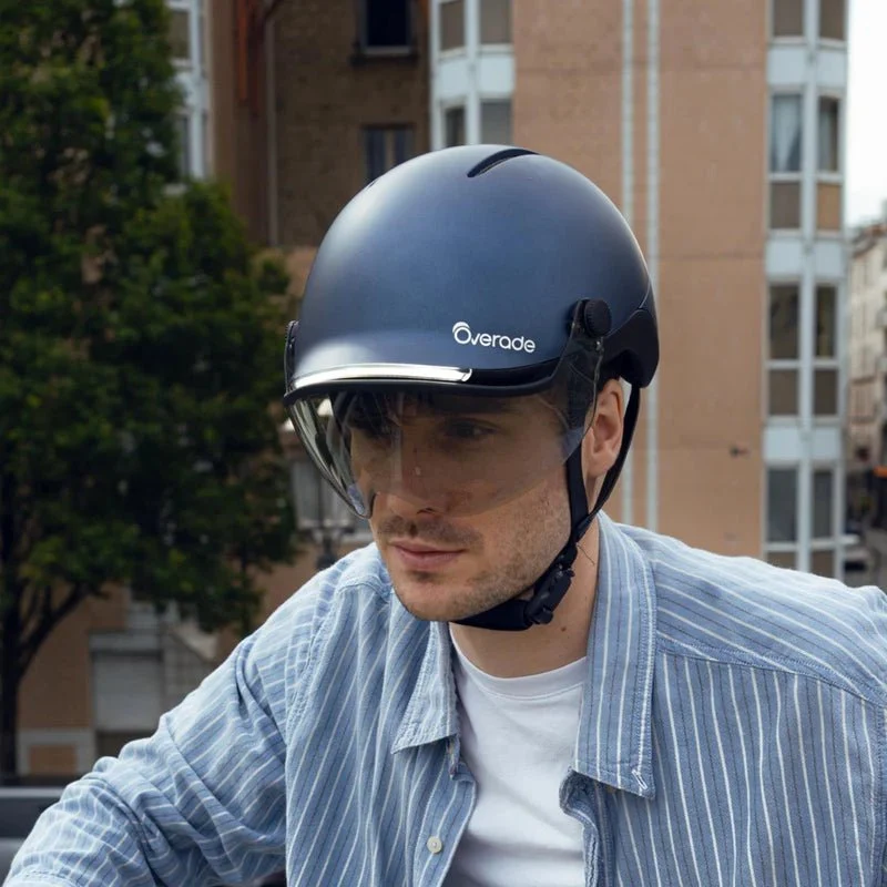 Casque OVERADE LIFE Premium Deep Blue Avec Visière et Feu Stop