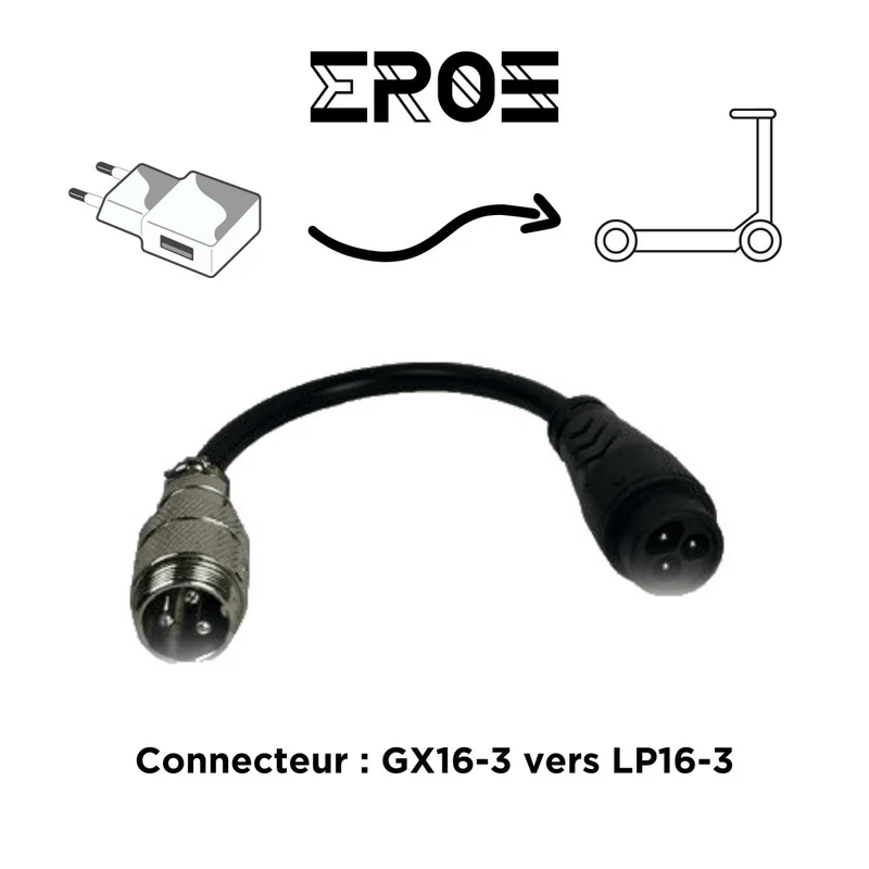 Adaptateur Chargeur GX16-3 Vers LP-16-3 pour Trottinette Électrique