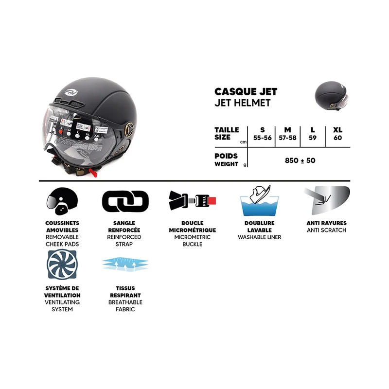 Casque JET noir mat