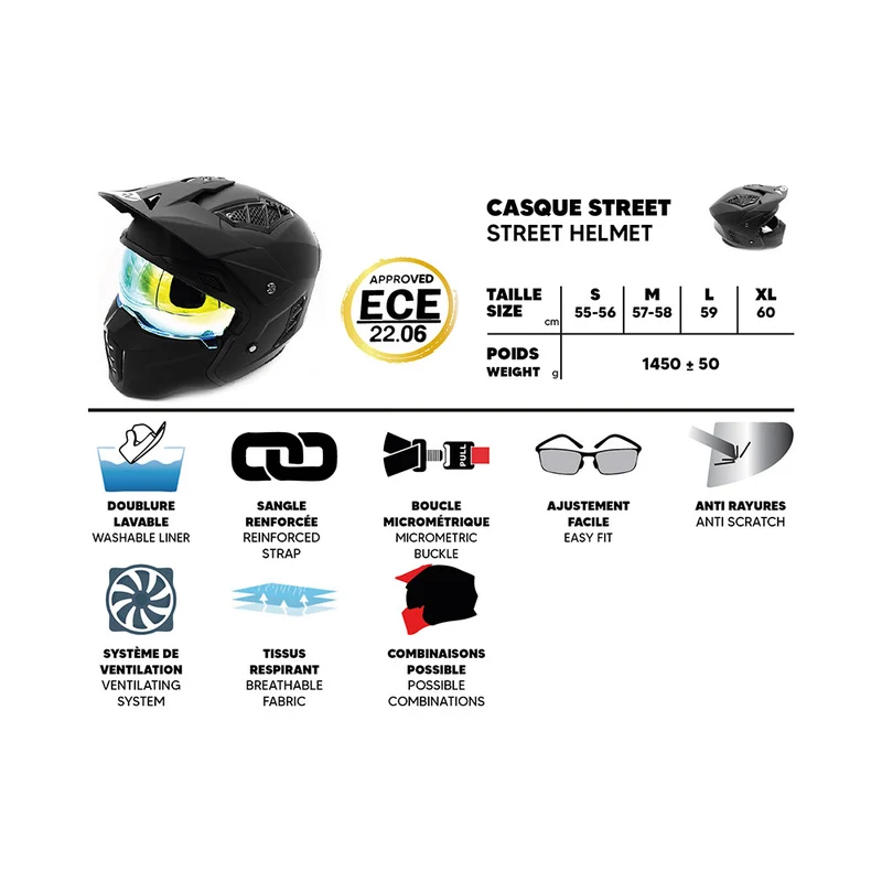 Casque Street Panther (taille S à XL) - noir