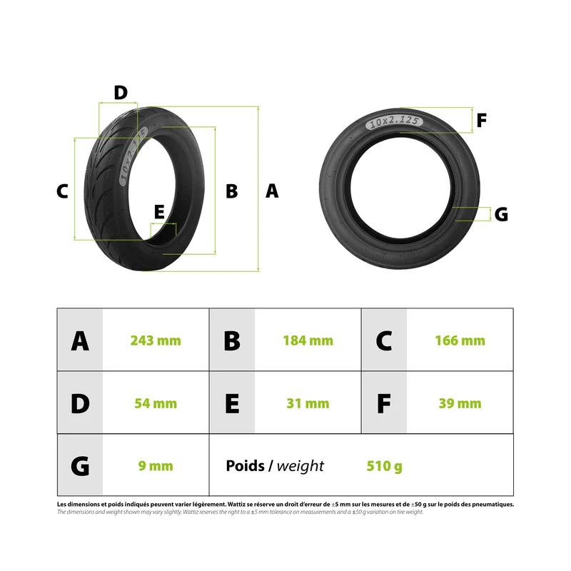 Pneu 10x2.125-6.5 tubeless Ninebot F