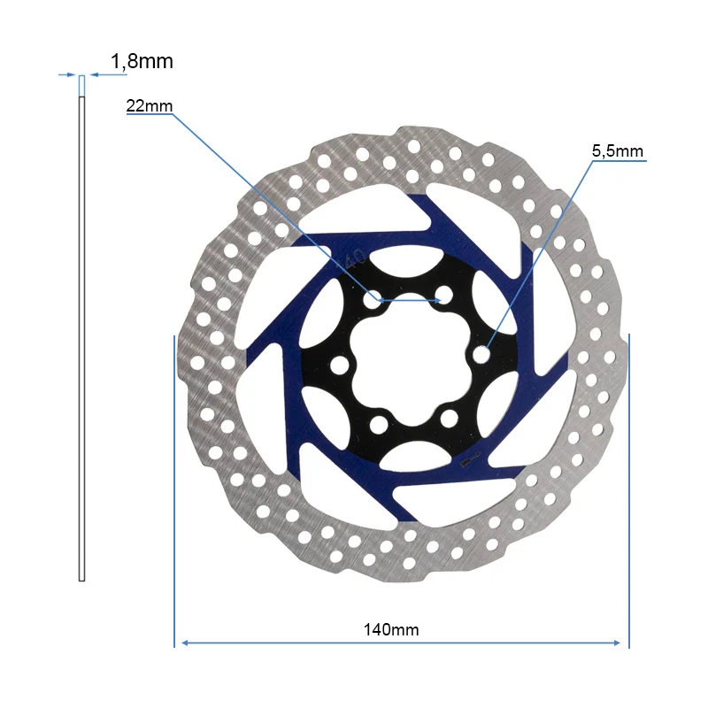 Disque de frein V2 6H 140 mm bleu — Ewheel