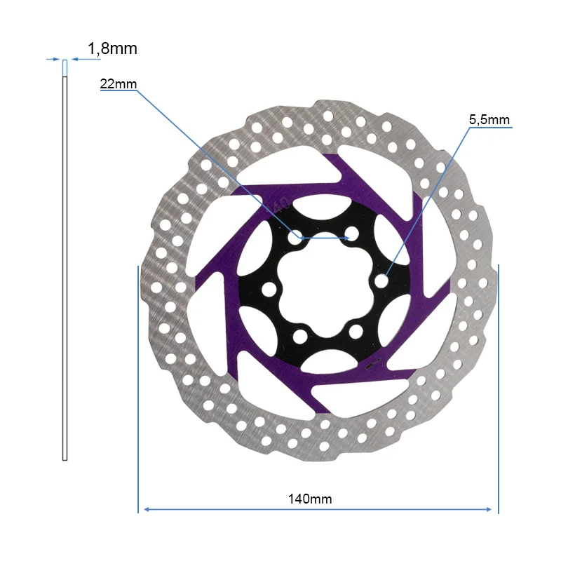 Disque de frein V2 6H 140 mm violet — Ewheel